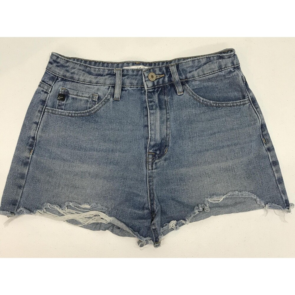 KanCan Denim Shorts Juniors 7/27 Blue Cutoff Frayed Raw Hem High Rise Casual 29W
